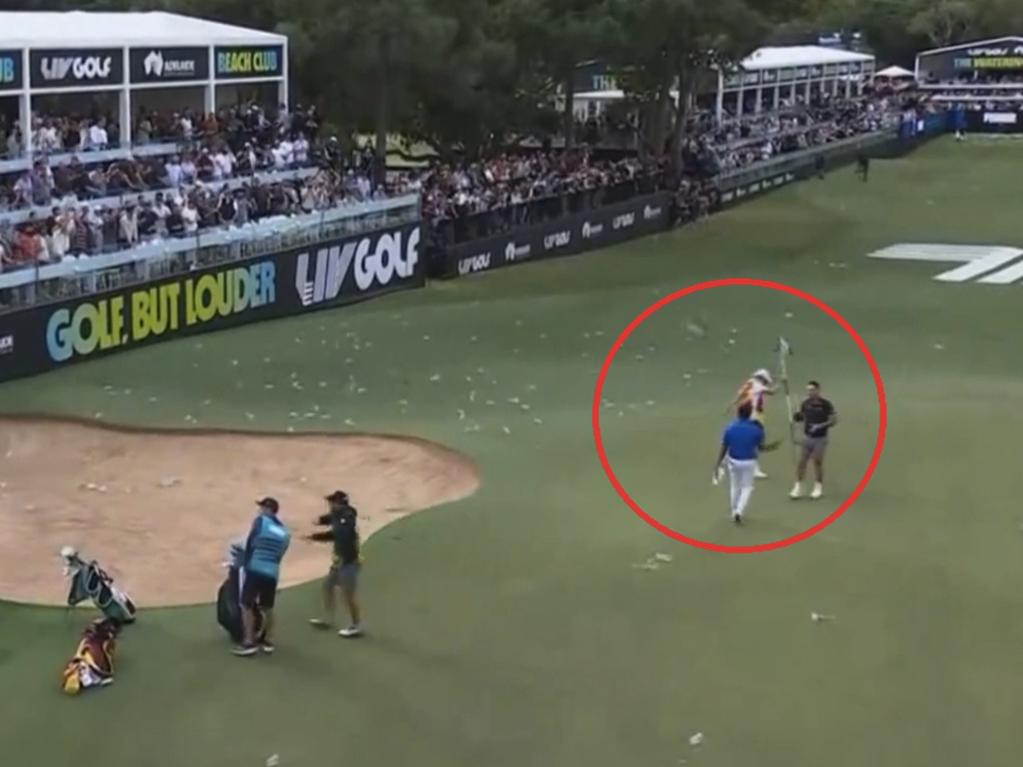 Lucas Herbert’s caddie Nick Pugh hit by errant water bottle throw on the 12th hole
