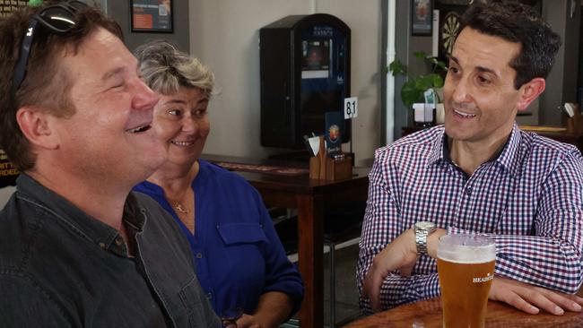 David Crisafulli talks to locals at an Ingham pub. Picture: Liam Kidston.