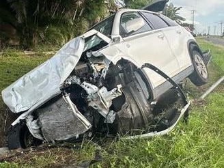 A boy is in police custody after allegedly crashed into another vehicle with a stolen car and injuring a 76-year-old woman in Bundaberg on Friday.