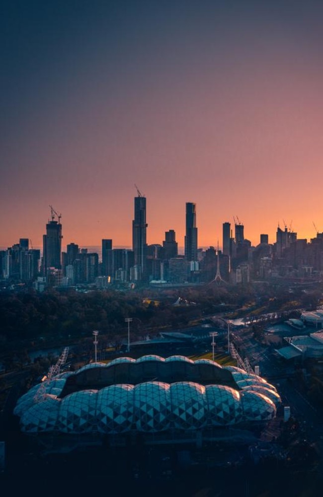 'I captured this photo when I was at Gosch's Paddock, Melbourne. It was around 5.30pm, the sun was setting and I knew this was going to be a spectacular drone photo.' Picture: Jack Careedy