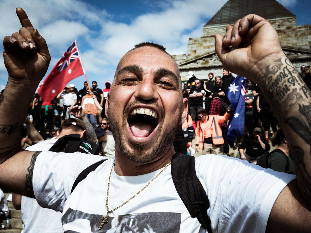 Protesters gather at the Shrine of Remembrance in Melbourne. Picture: Getty Images