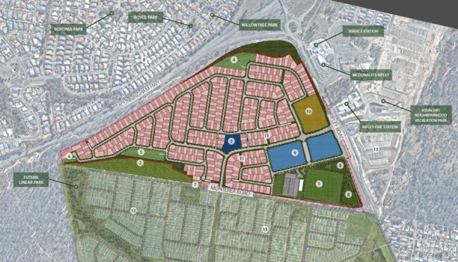 Subdivision plan including proposed shopping centre (in blue) for Ripley Valley site.