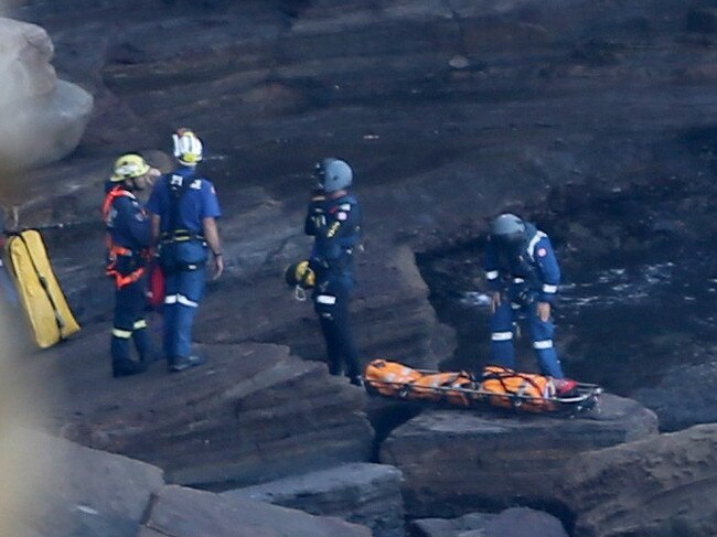 A cliff rescue at the Warriewood Blowhole involving Narrabeen Fire and Rescue officers. Picture: John Grainger