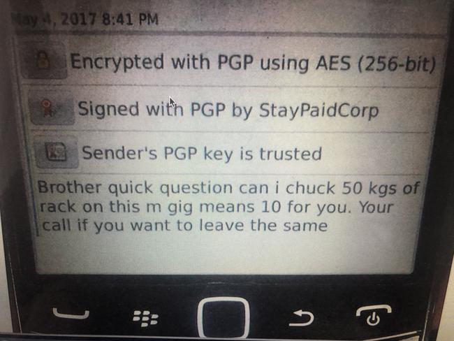 BlackBerry message sent to the undercover on May 4 2017.