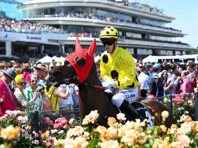 MELBOURNE, AUSTRALIA - NOVEMBER 07: Mark Zahra riding Without A Fight before winning Race 7, the Lexus Melbourne Cup,  during Melbourne Cup Day at Flemington Racecourse on November 07, 2023 in Melbourne, Australia. (Photo by Vince Caligiuri/Getty Images)