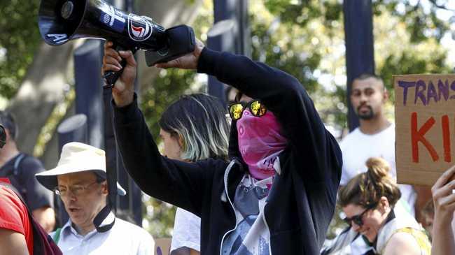 A protester is seen during a "Straight Lives Matter" rally held in Darlinghurst, Sydney, Saturday, September 23, 2017. (AAP Image/Danny Casey) NO ARCHIVING. Picture: DANNY CASEY