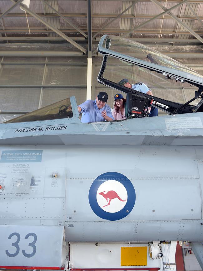 Prime Minister Scott Morrison and Minister for Defence Industry Melissa Price get a close look at an FA-18 during their visit to RAAF base Tindal in Katherine last week. Picture: AAP/Patrina Malone