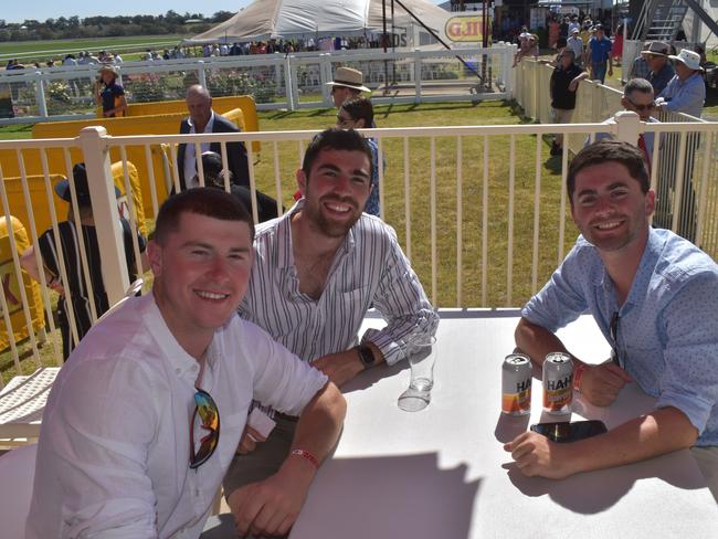 Stephen and Peter McKearney and Keven McKeann from Ireland at Warwick Cup race day at Allman Park Racecourse, Saturday, October 14, 2023 (Photo: Michael Hudson/ Warwick Daily News)