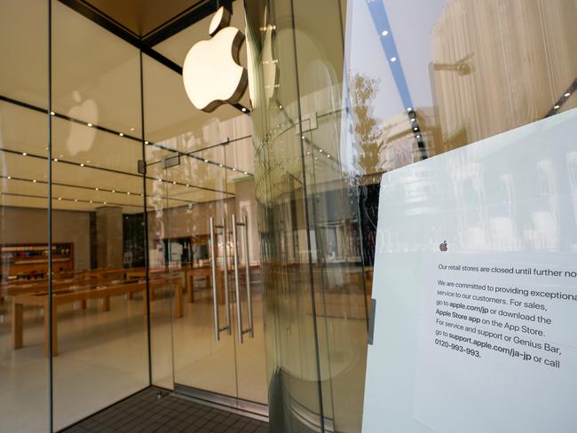 Apple’s retail stores may be closed for business but the company is forging ahead online. Picture: Getty Images