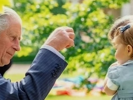 Prince George and Princess Charlotte with King Charles , The never-before-seen family pictures were aired in the new BBC documentary, Charles R: The Making of a Monarch.  Picture: BBC