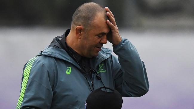 Michael Cheika handed in his resignation after the Wallabies crashed out of the World. Picture: Charly Triballeau/AFP