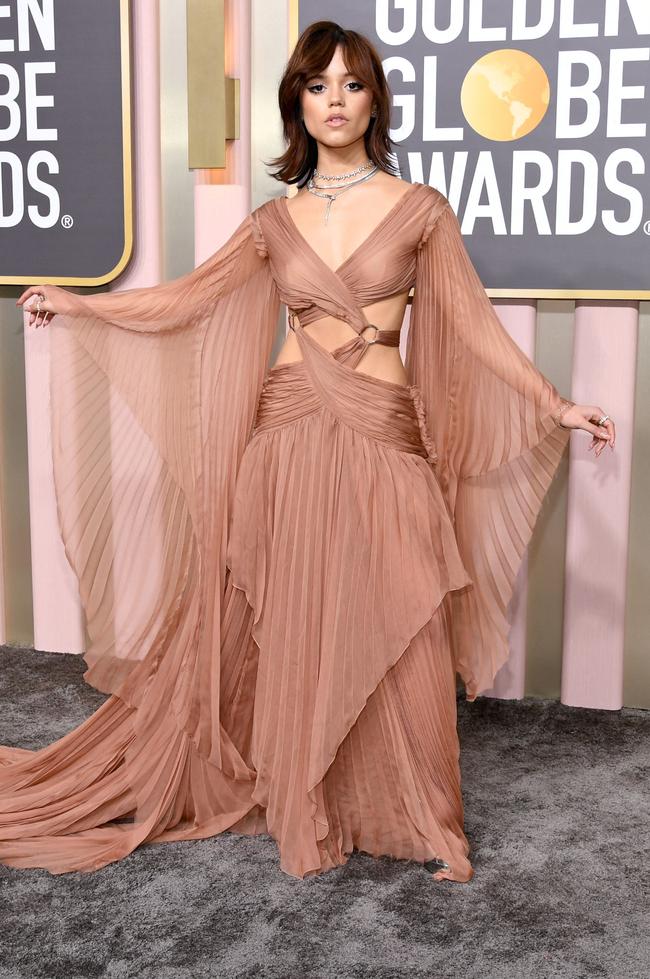 Wednesday star, Jenna Ortega, wears a stunning layered gown at the Annual Golden Globe Awards. Picture: AFP