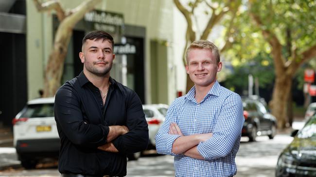 Telegraph reporters Tyson Jackson (L) and Harrison Finlay (R) test taxi rides from Sydney International Airport to Surry Hills in the city. Picture by Max Mason-Hubers