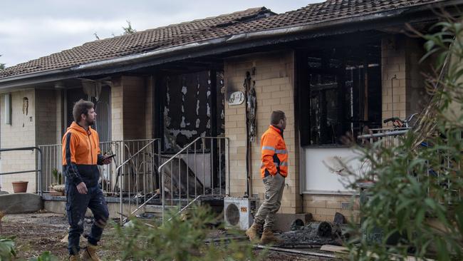 The fire completely destroyed one unit and spread to the adjoining units on each side. Picture: Mark Brake