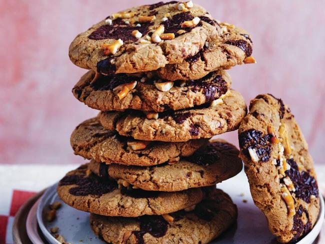 Add some pretzels to these chocoloate cookies.