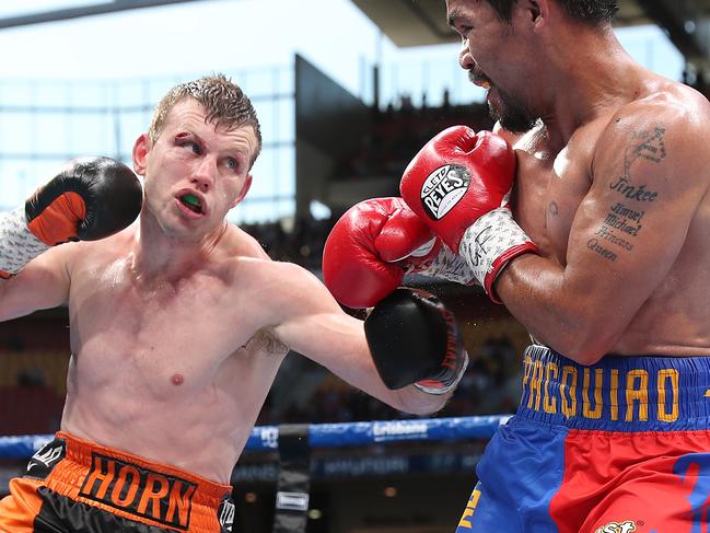 Jeff Horn fighting Manny Pacquiao at Suncorp Stadium in 2017. Picture: Peter Wallis