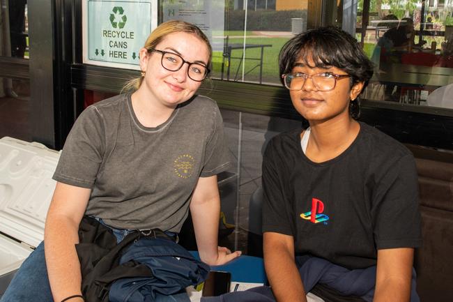 Sophie Tyrell and Jovitta Joshy from St Patrick's College experience a day in the life of a uni student at CQUniversity's Mackay Uni Experience. Picture: Michaela Harlow