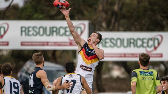 Adelaide player Josh Jenkins in the ruck against South Adelaide in the SANFL. Picture: AAP Image/ Morgan Sette