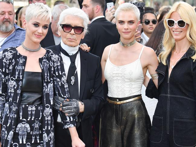 Katy Perry, Karl Lagerfeld, Cara Delevingne and Claudia Schiffer attend the Chanel Haute Couture Fall/Winter 2017-2018 show as part of Haute Couture Paris Fashion Week in 2017.  Picture:  Getty