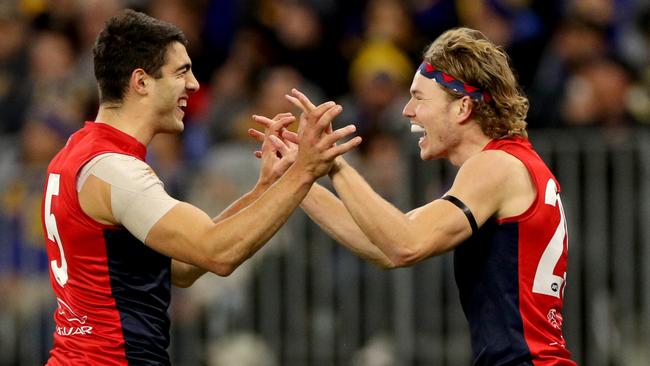 Christian Petracca and Jayden Hunt have been counselled over their touching. Picture: AAP Image/Richard Wainwright