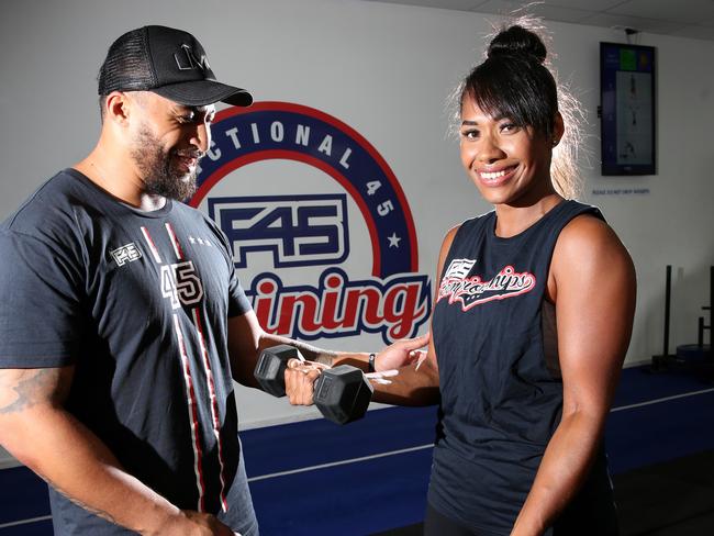 Paulini Curuenavuli trains with Edwin Asotasi in North Parramatta.