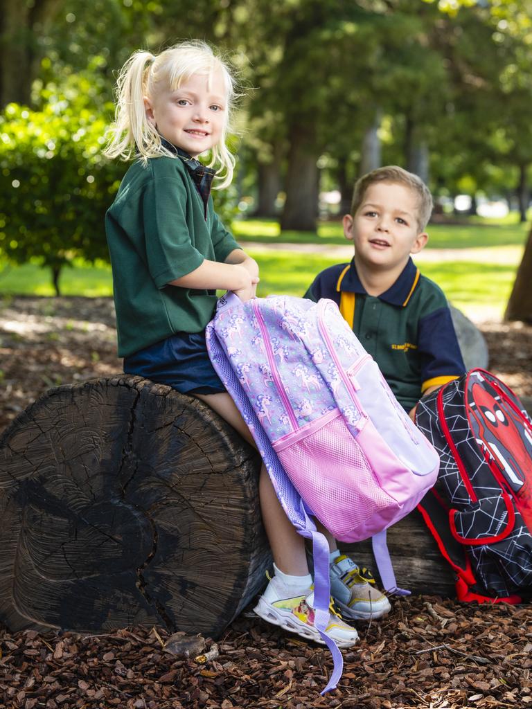 Young students Georgia Handford and Mateo Friello are ready to start Prep, Friday, February 4, 2022. Picture: Kevin Farmer