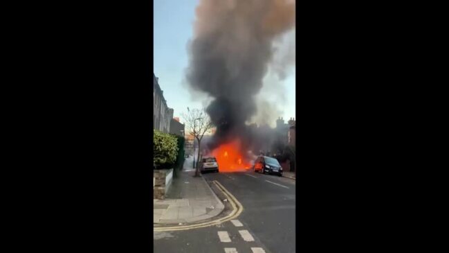 School Bus Engulfed by Flames on Residential Hackney Street