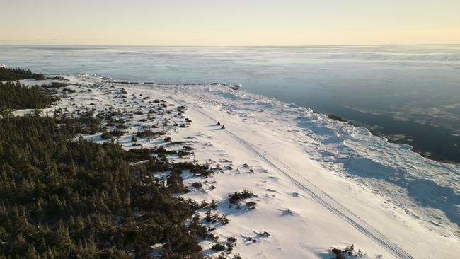 The frozen landscape along the St Lawrence River, Canada.