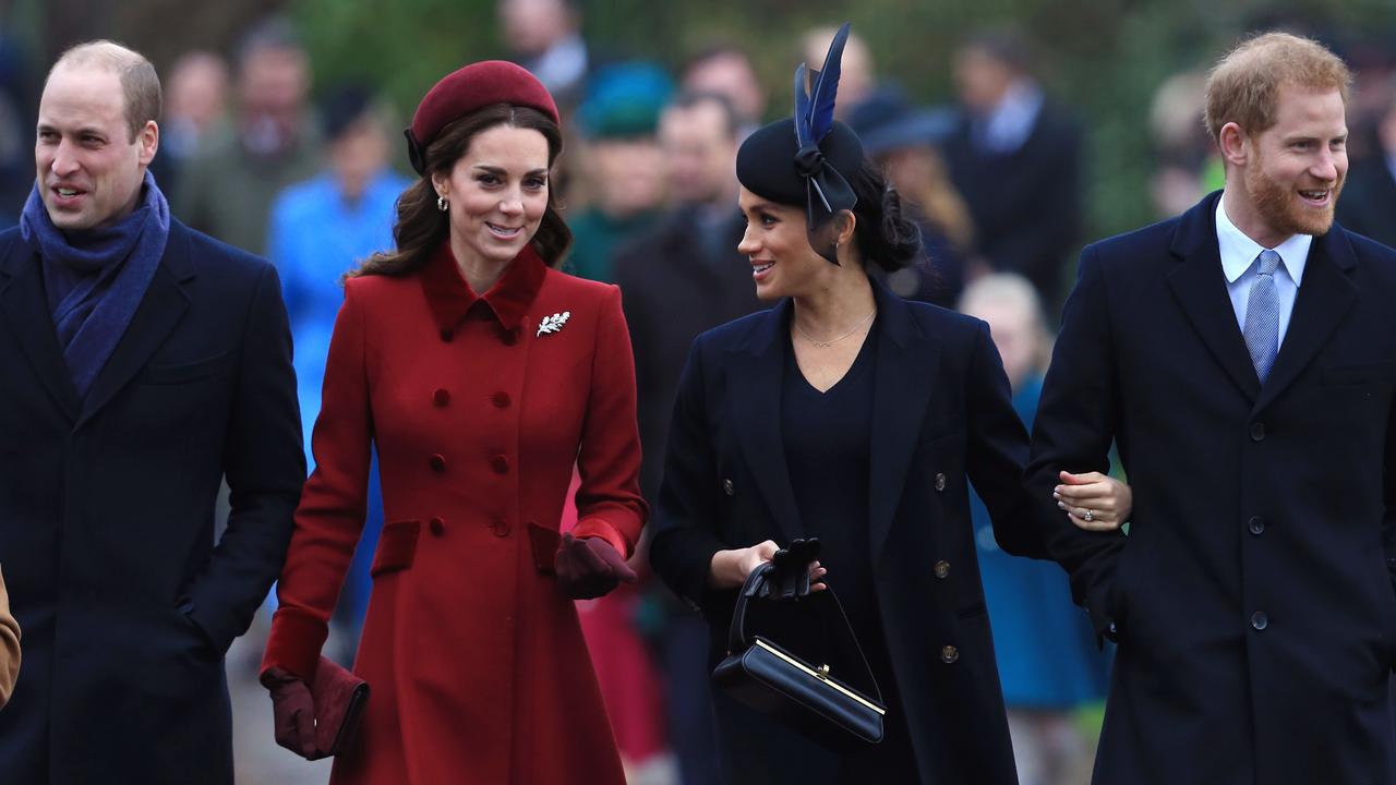 Prince William, Kate Middleton, Meghan Markle and Prince Harry together on Christmas Day 2018. Picture: Stephen Pond/Getty Images.