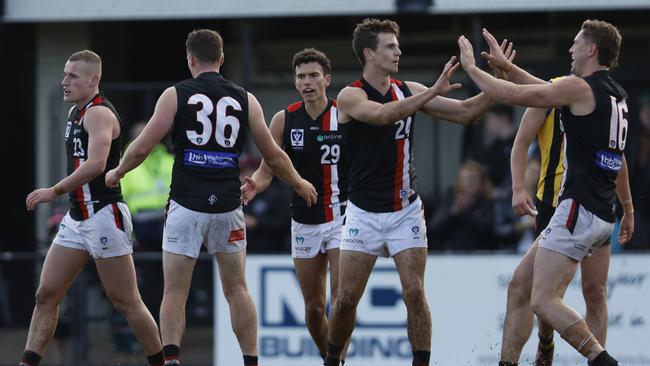 Matt Johnson of Frankston celebrates a goal. Photo by Darrian Traynor/AFL Photos/via Getty Images