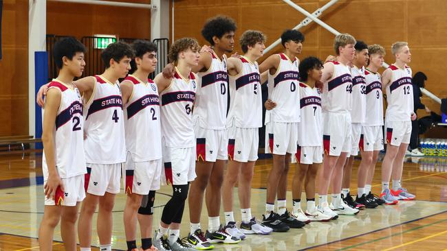 Action from the GPS basketball round 1 match between Brisbane State High and Churchie. Picture: Tertius Pickard