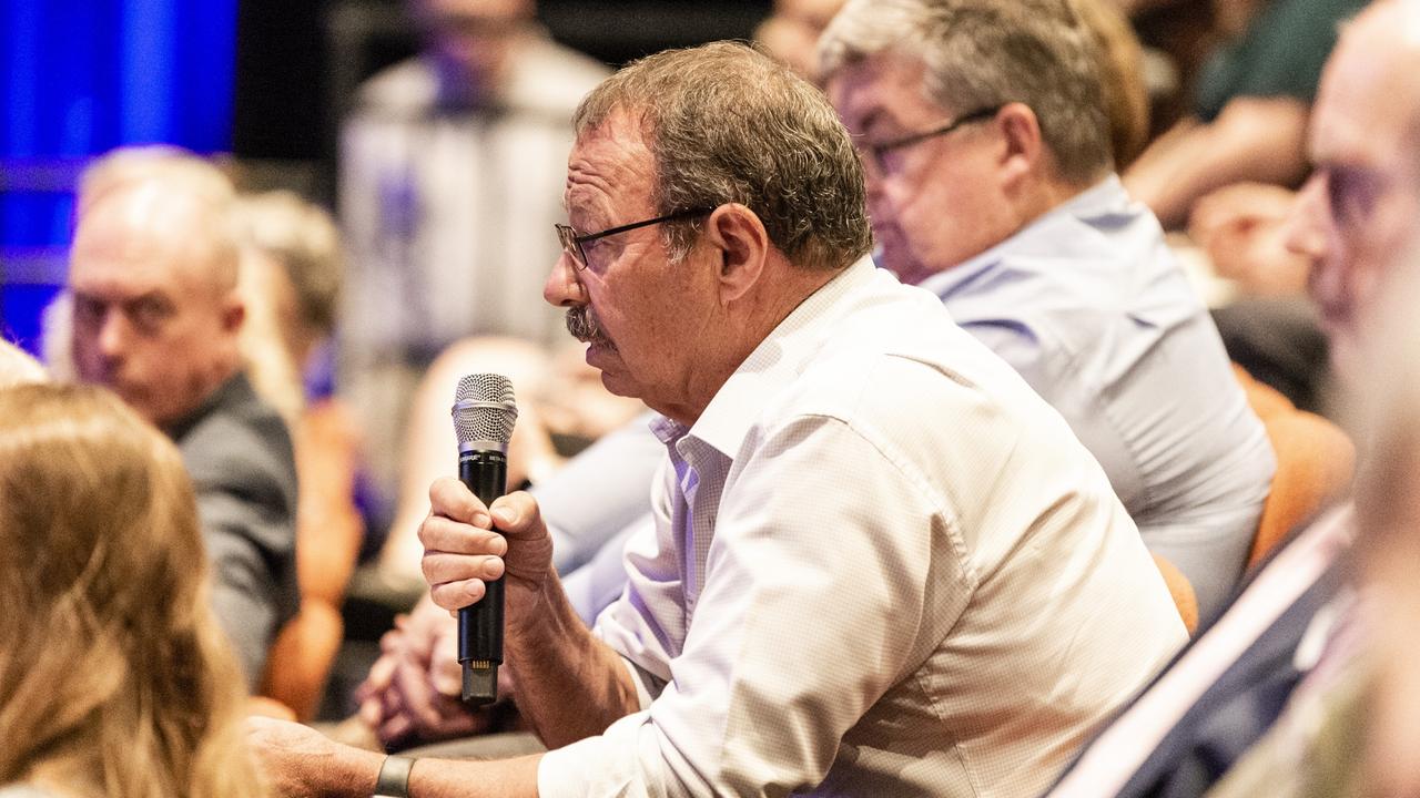 Former councillor Peter Marks asks a question at the land supply business breakfast run by Toowoomba Chamber at the Armitage Centre, Thursday, December 9, 2021. Picture: Kevin Farmer