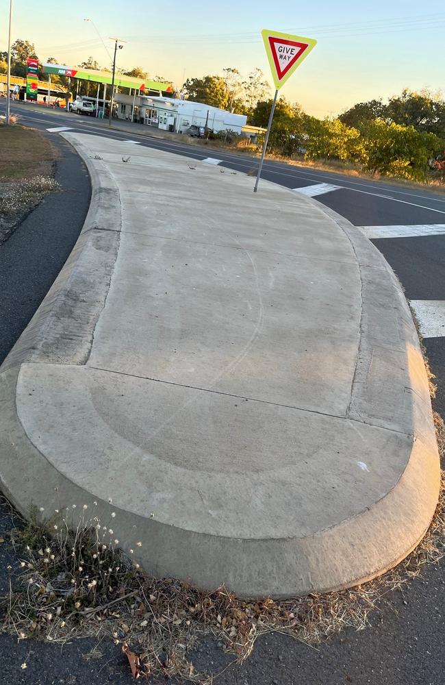 The banana-shaped traffic island at street level in the town centre. Picture: Hamish Thompson.