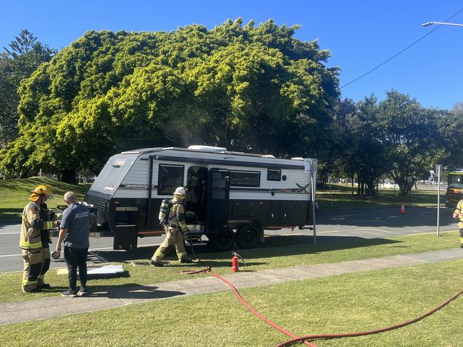 A lithium battery inside a caravan caught on fire. Picture: Tahlia Leathart