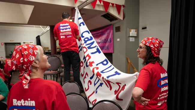 Geelong public sector nurses and midwives attending a statewide ANMF meeting at Geelong Trades Hall. Picture: Brad Fleet