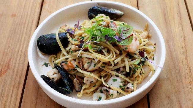 Seafood Linguine with prawns, calamari and mussels. Picture: AAP