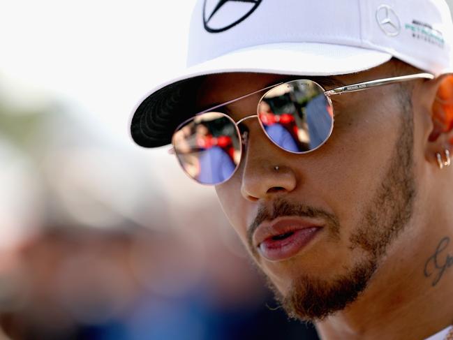 MELBOURNE, AUSTRALIA - MARCH 23: Lewis Hamilton of Great Britain and Mercedes GP talks to the media during previews to the Australian Formula One Grand Prix at Albert Park on March 23, 2017 in Melbourne, Australia. (Photo by Mark Thompson/Getty Images)
