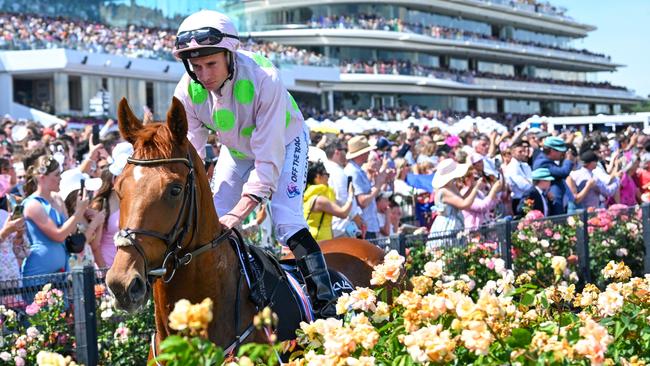 Ryan Moore riding Vauban before finishing unplaced in the 2023 Melbourne Cup Picture: Getty Images.