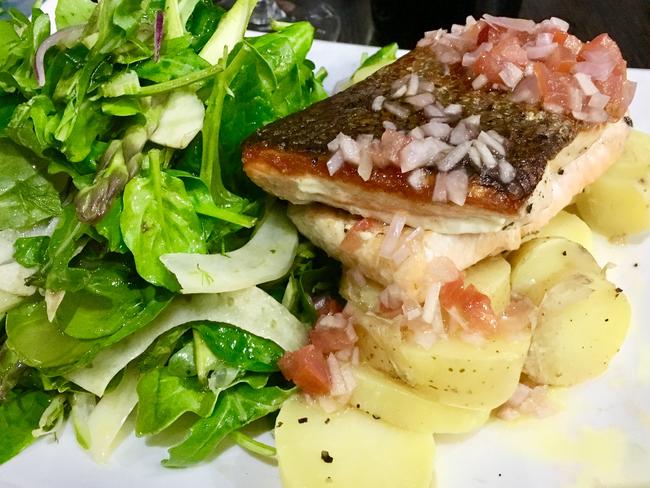 “Our perky green salad alongside crispy skinned Atlantic salmon is the best dressed”