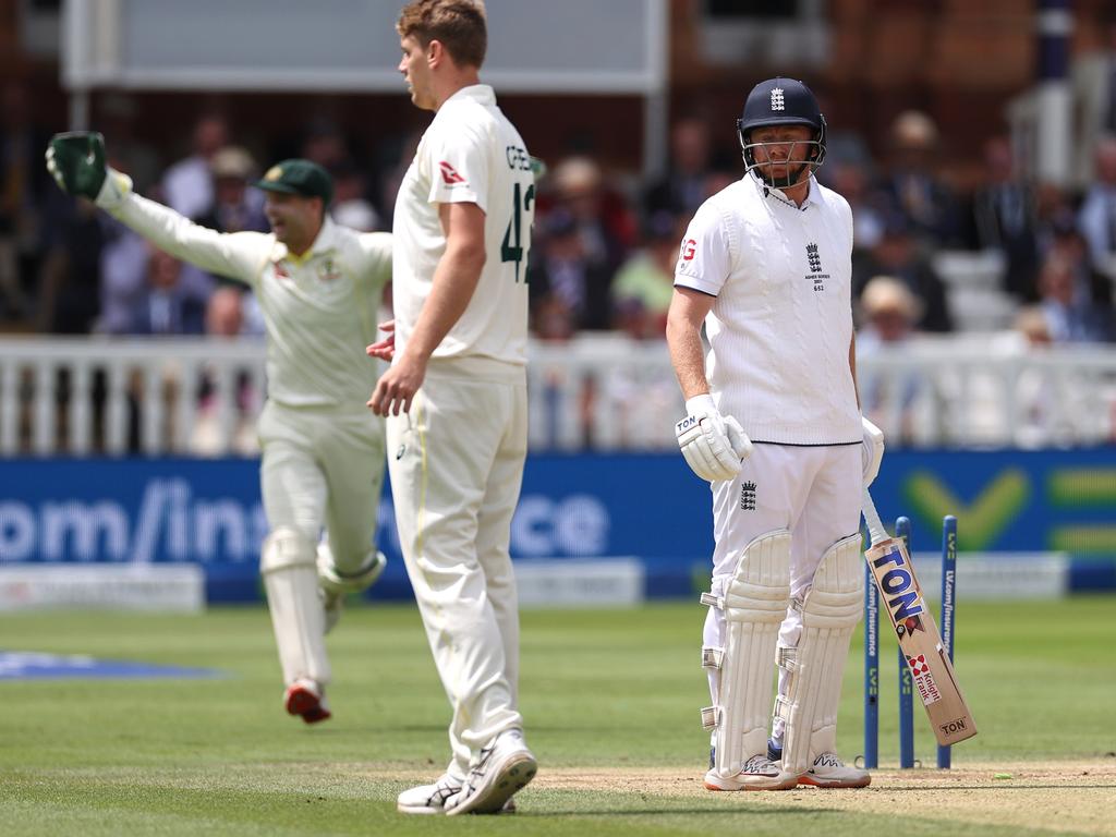 Alex Carey appeals for the run out of Jonny Bairstow. Picture: Ryan Pierse/Getty Images.