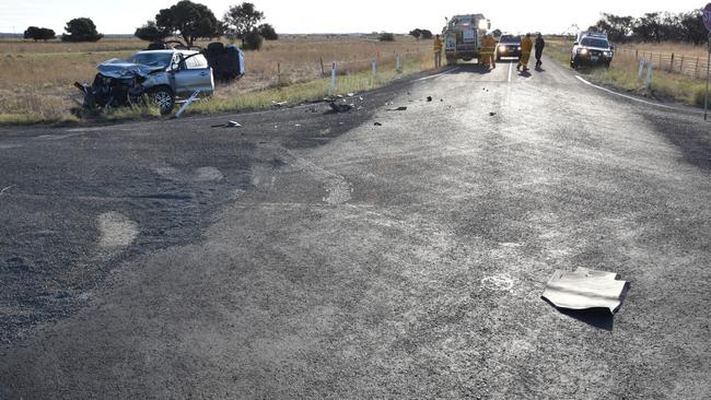 Emergency services at the scene of a two-car crash at Avenue Range on Friday March 10. Picture: SA Police