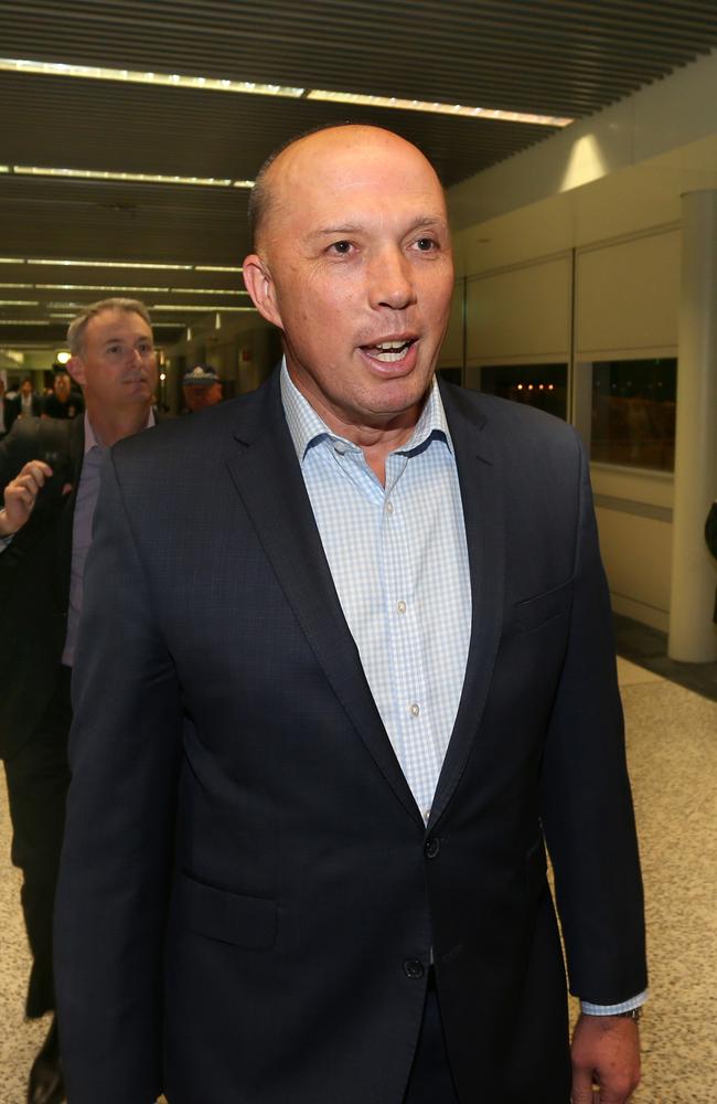 Peter Dutton returned to Brisbane last night after losing his challenge for Prime Minister. Picture: AAP