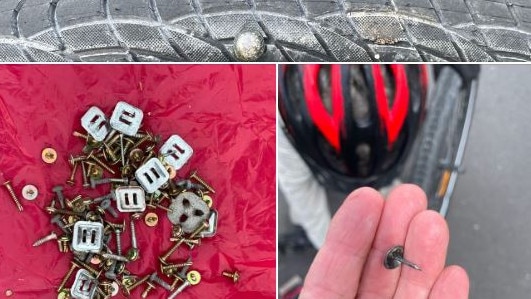 Community members and police have recovered hundreds of tacks, nails and screws believed to have been deliberately placed on the Northern Rivers Rail Trail between Murwillumbah and Mullumbimby. Picture: NSW Police