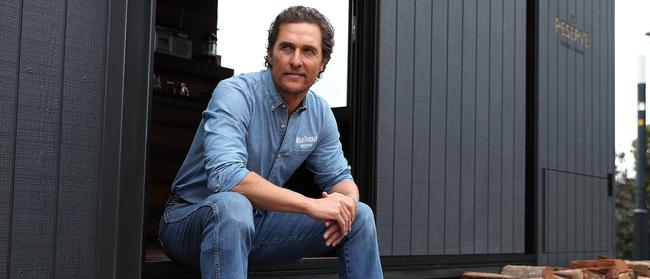 Good vintage … Matthew McConaughey launches his tiny 'green' cabin, The Reserve, to help raise funds for wilderness protection. Picture: Brett Costello