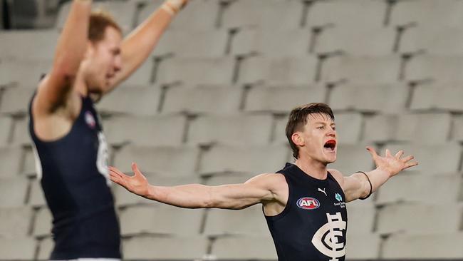 Sam Walsh soaks up his incredible last-quarter goal.