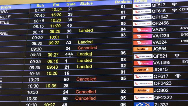 The departure board at the Brisbane Airport.