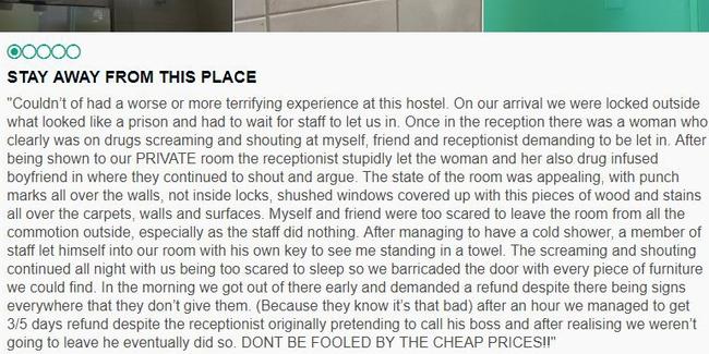 One of the TripAdvisor reviews of the St Kilda Hostel.