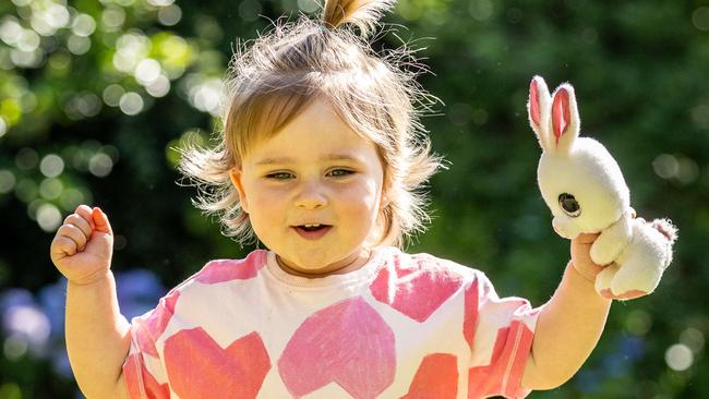 Hazel, who is turning 2 next month, had her ovary frozen before she underwent cancer treatment at the start of the year to preserve her fertility. Picture: Jake Nowakowski