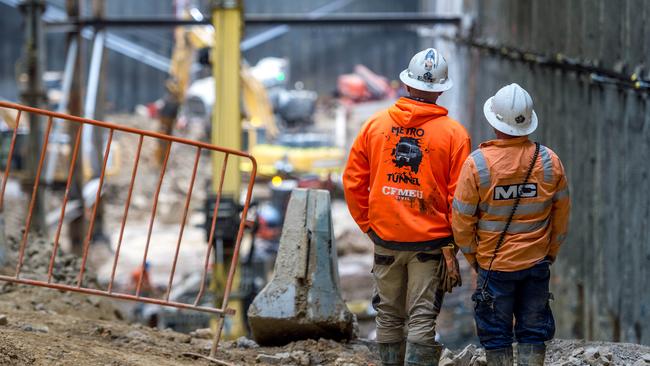 Work on the Metro Tunnel in Parkville. Picture: Jake Nowakowski