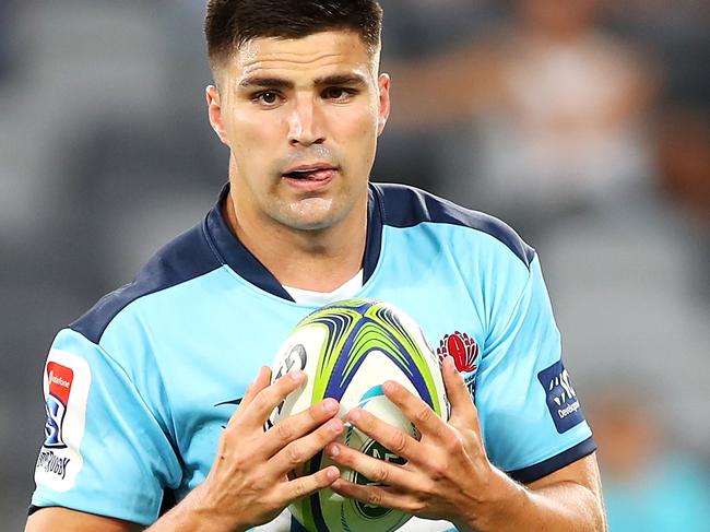 SYDNEY, AUSTRALIA - FEBRUARY 28: Jack Maddocks of the Waratahs catches a kick during the round five Super Rugby match between the Waratahs and the Lions at Bankwest Stadium on February 28, 2020 in Sydney, Australia. (Photo by Mark Kolbe/Getty Images)